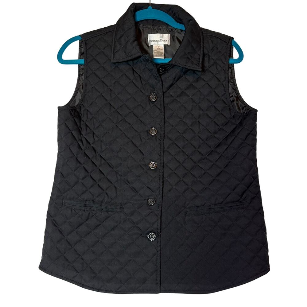 DRAPERS & DAMONS Women's Quilted Buttoned Black Vest Size Small - Picture 1 of 6